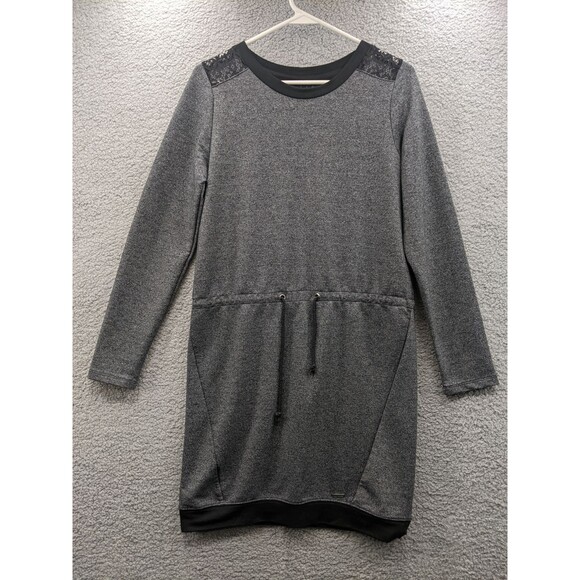 Nicole Miller Gray Sweater Dress with Black Lace Accents Women's Medium - Picture 1 of 9